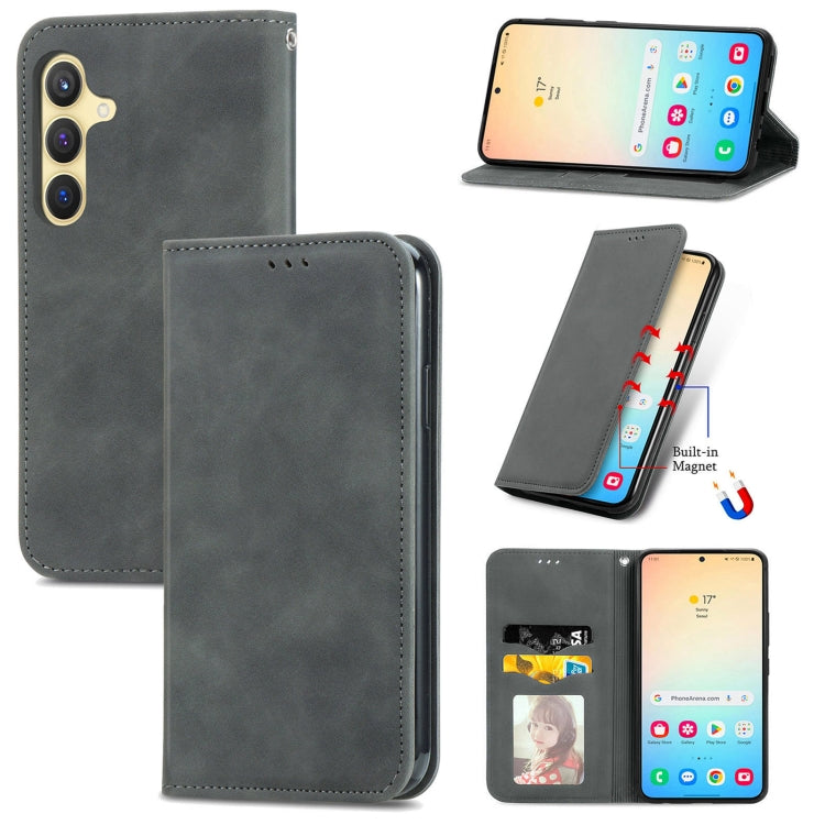 Retro Skin Feel Magnetic Leather Phone Case, For Galaxy S26 FE 5G, For Galaxy S26+ 5G, For Galaxy S26 Ultra 5G, For Galaxy S26 5G, For Galaxy A57 5G, For Galaxy A37 5G, For Galaxy A27 5G, For Galaxy S25 5G