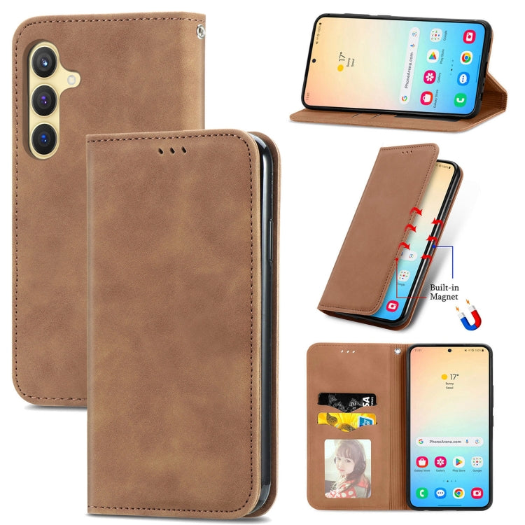 Retro Skin Feel Magnetic Leather Phone Case, For Galaxy S25+ 5G, For Galaxy S25 Ultra 5G, For Galaxy A16, For Galaxy A06, For Galaxy S24 FE 5G, For Samsung Galaxy M35, For Samsung Galaxy M14 4G, For Samsung Galaxy M15