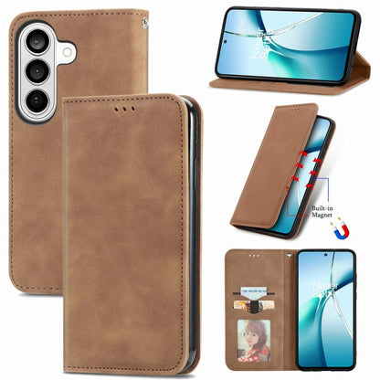 Retro Skin Feel Magnetic Leather Phone Case, For Galaxy S26 FE 5G, For Galaxy S26+ 5G, For Galaxy S26 Ultra 5G, For Galaxy S26 5G, For Galaxy A57 5G, For Galaxy A37 5G, For Galaxy A27 5G, For Galaxy S25 5G