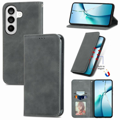 Retro Skin Feel Magnetic Leather Phone Case, For Galaxy S26 FE 5G, For Galaxy S26+ 5G, For Galaxy S26 Ultra 5G, For Galaxy S26 5G, For Galaxy A57 5G, For Galaxy A37 5G, For Galaxy A27 5G, For Galaxy S25 5G