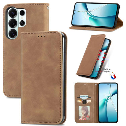 Retro Skin Feel Magnetic Leather Phone Case, For Galaxy S26 FE 5G, For Galaxy S26+ 5G, For Galaxy S26 Ultra 5G, For Galaxy S26 5G, For Galaxy A57 5G, For Galaxy A37 5G, For Galaxy A27 5G, For Galaxy S25 5G