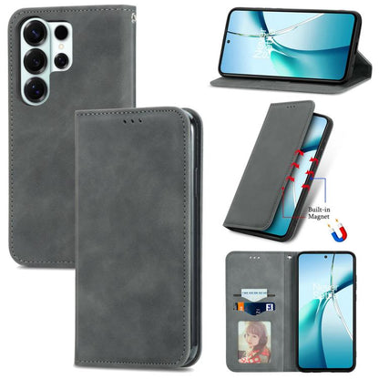 Retro Skin Feel Magnetic Leather Phone Case, For Galaxy S26 FE 5G, For Galaxy S26+ 5G, For Galaxy S26 Ultra 5G, For Galaxy S26 5G, For Galaxy A57 5G, For Galaxy A37 5G, For Galaxy A27 5G, For Galaxy S25 5G