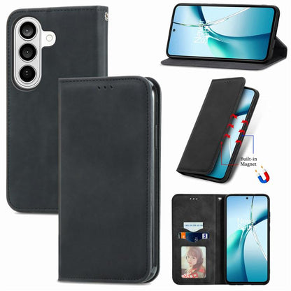 Retro Skin Feel Magnetic Leather Phone Case, For Galaxy S26 FE 5G, For Galaxy S26+ 5G, For Galaxy S26 Ultra 5G, For Galaxy S26 5G, For Galaxy A57 5G, For Galaxy A37 5G, For Galaxy A27 5G, For Galaxy S25 5G