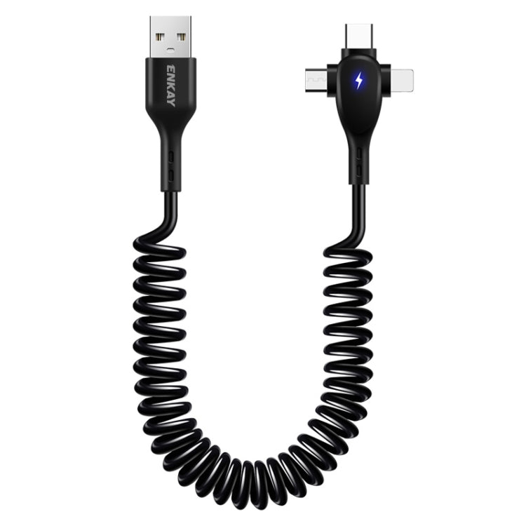 ENKAY Hat-Prince 3 in 1 6A USB to 8Pin+Type-C+Micro USB Supper Fast Charge Spring Cable, Length: 1.8m