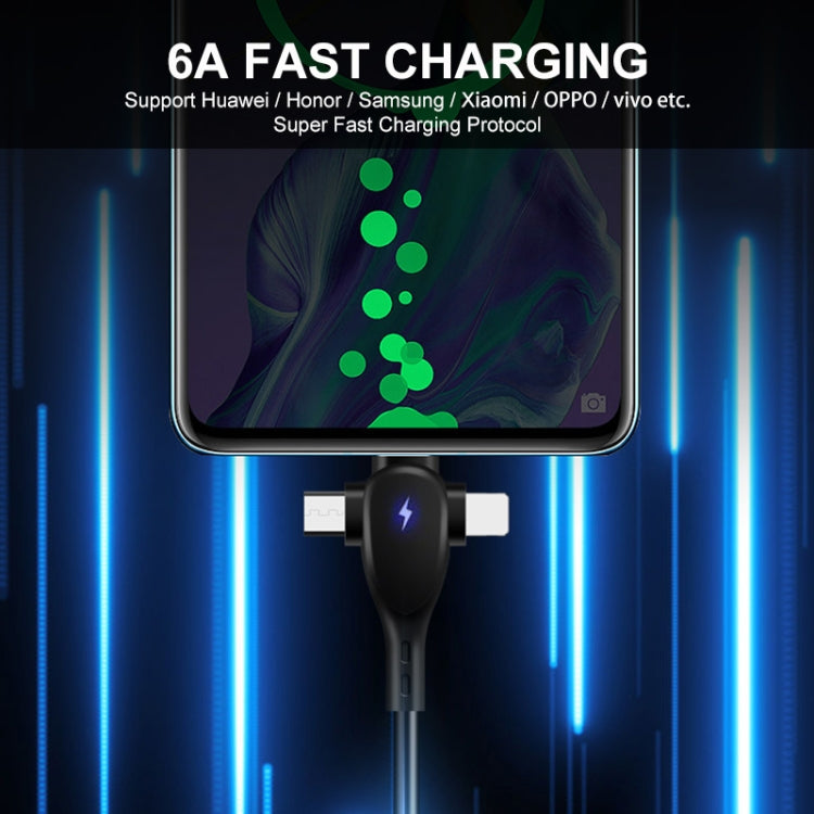 ENKAY Hat-Prince 3 in 1 6A USB to 8Pin+Type-C+Micro USB Supper Fast Charge Spring Cable, Length: 1.8m