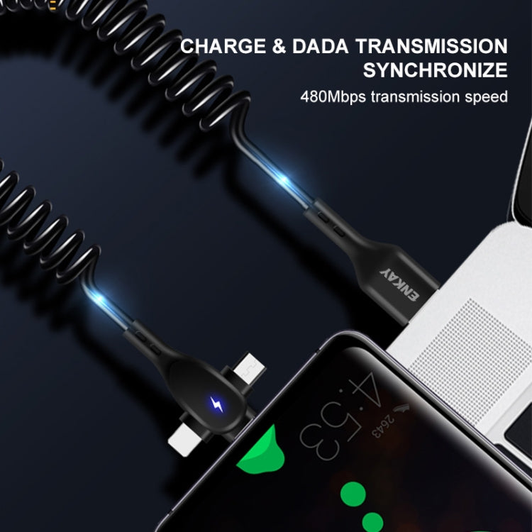 ENKAY Hat-Prince 3 in 1 6A USB to 8Pin+Type-C+Micro USB Supper Fast Charge Spring Cable, Length: 1.8m