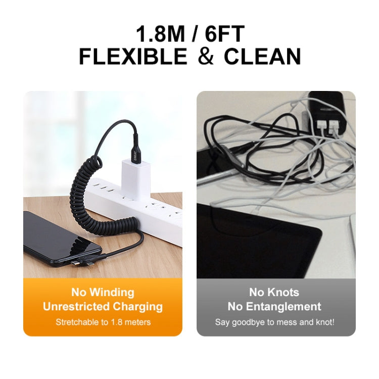 ENKAY Hat-Prince 3 in 1 6A USB to 8Pin+Type-C+Micro USB Supper Fast Charge Spring Cable, Length: 1.8m