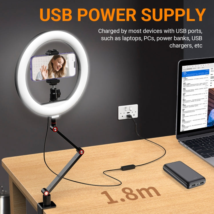 Apexel FL20 10 Inch LED Ring Light Foldable Metal Swing Arm Desk Lamp with Stand & Phone Holder
