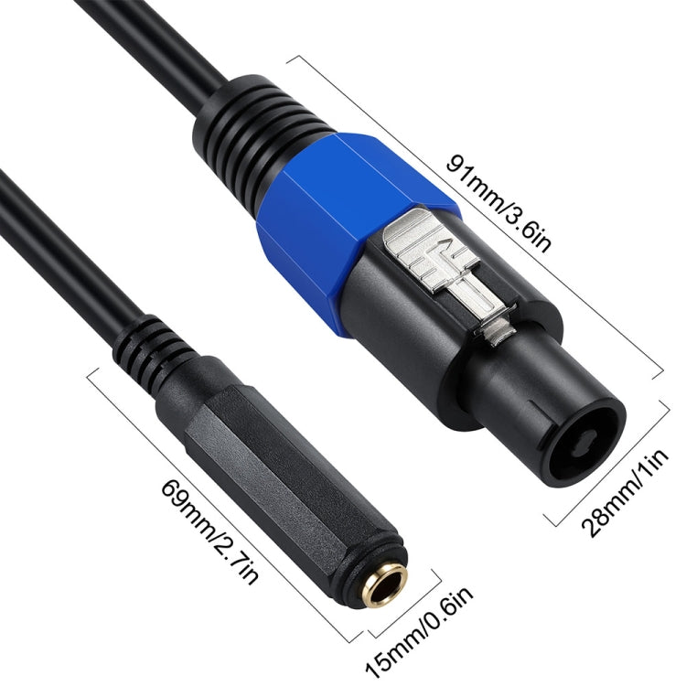 JUNSUNMAY Speakon Male to 6.35mm Female Audio Speaker Adapter Cable with Snap Lock, Length: 50cm