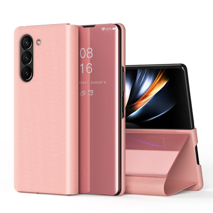 Plated Mirror Horizontal Flip Leather Phone Case with Holder, For Galaxy Z Fold8 5G, For Galaxy Z Fold8 Ultra 5G, For Galaxy Z TriFold, For Galaxy Z Fold7, For Galaxy Z Fold6, For Galaxy Z Fold5 5G