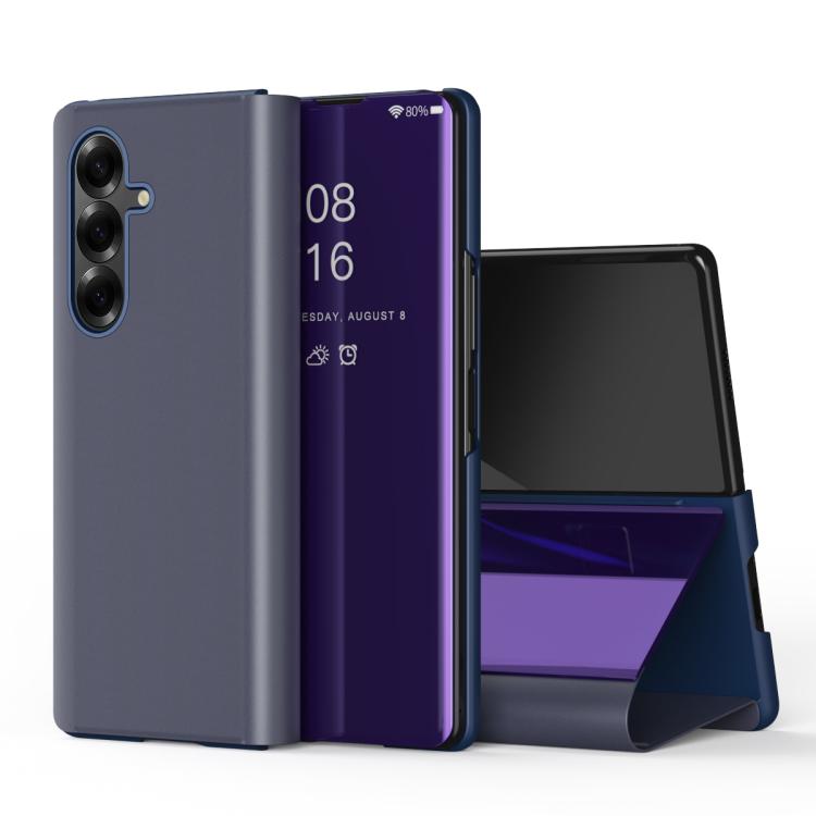 Plated Mirror Horizontal Flip Leather Phone Case with Holder, For Samsung Galaxy Z TriFold, For Samsung Galaxy Z Fold7, For Samsung Galaxy Z Fold6, For Galaxy Z Fold 5 5G