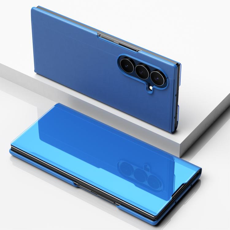 Plated Mirror Horizontal Flip Leather Phone Case with Holder, For Samsung Galaxy Z TriFold, For Samsung Galaxy Z Fold7, For Samsung Galaxy Z Fold6, For Galaxy Z Fold 5 5G