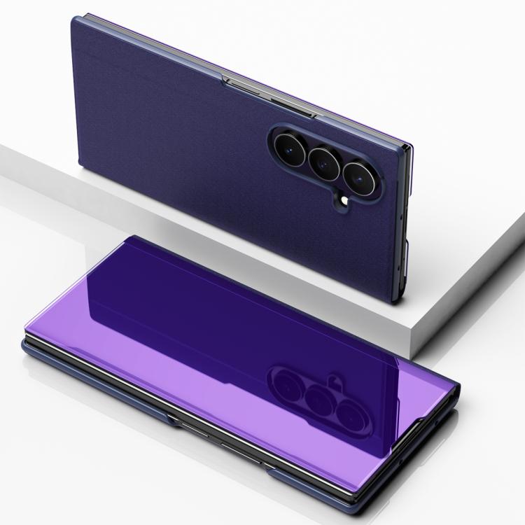 Plated Mirror Horizontal Flip Leather Phone Case with Holder, For Samsung Galaxy Z TriFold, For Samsung Galaxy Z Fold7, For Samsung Galaxy Z Fold6, For Galaxy Z Fold 5 5G