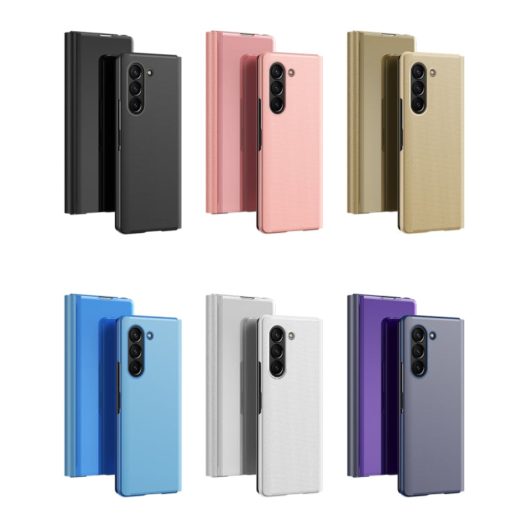 Plated Mirror Horizontal Flip Leather Phone Case with Holder, For Samsung Galaxy Z TriFold, For Samsung Galaxy Z Fold7, For Samsung Galaxy Z Fold6, For Galaxy Z Fold 5 5G
