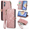 Geometric Zipper Wallet Side Buckle Leather Phone Case, For Samsung Galaxy A30