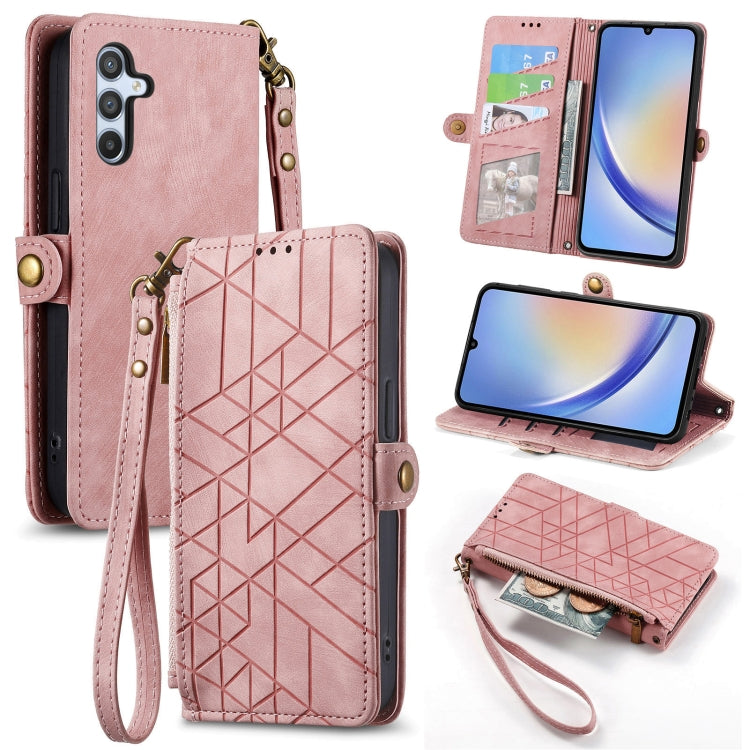 Geometric Zipper Wallet Side Buckle Leather Phone Case, For Samsung Galaxy S20+, For Samsung Galaxy A31, For Samsung Galaxy A11, For Samsung Galaxy S20, For Samsung Galaxy A71, For Samsung Galaxy A51, For Samsung Galaxy A70S, For Samsung Galaxy A50