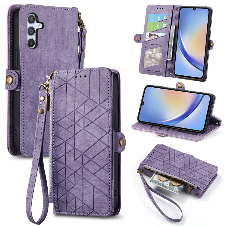 Geometric Zipper Wallet Side Buckle Leather Phone Case, For Samsung Galaxy A22 5G, For Samsung Galaxy S21 FE 5G, For Samsung Galaxy A32 4G, For Samsung Galaxy A72, For Samsung Galaxy A52 5G, For Samsung Galaxy A32 5G, For Samsung Galaxy S21 5G         ...