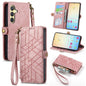 Geometric Zipper Wallet Side Buckle Leather Phone Case, For Samsung Galaxy S25 Ultra 5G, For Samsung Galaxy C55, For Samsung Galaxy M55, For Samsung Galaxy A55 5G, For Samsung Galaxy S24 Ultra 5G, For Samsung Galaxy S24+ 5G, For Samsung Galaxy S24 5G  ...
