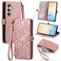 Geometric Zipper Wallet Side Buckle Leather Phone Case, For Samsung Galaxy S25 Ultra 5G, For Samsung Galaxy C55, For Samsung Galaxy M55, For Samsung Galaxy A55 5G, For Samsung Galaxy S24 Ultra 5G, For Samsung Galaxy S24+ 5G, For Samsung Galaxy S24 5G  ...