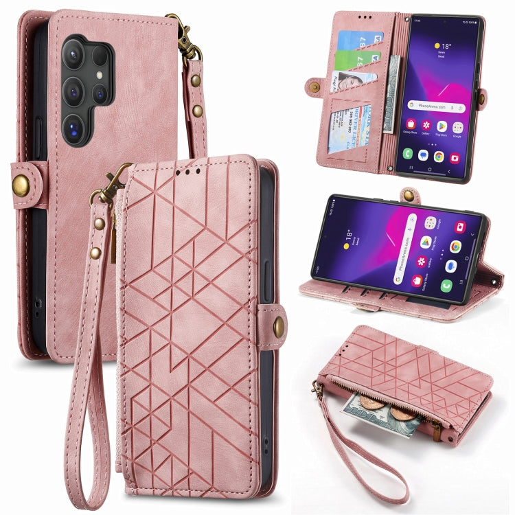 Geometric Zipper Wallet Side Buckle Leather Phone Case, For Samsung Galaxy S25 Ultra 5G, For Samsung Galaxy C55, For Samsung Galaxy M55, For Samsung Galaxy A55 5G, For Samsung Galaxy S24 Ultra 5G, For Samsung Galaxy S24+ 5G, For Samsung Galaxy S24 5G  ...