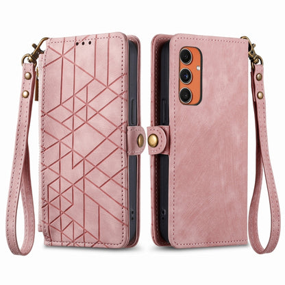 Geometric Zipper Wallet Side Buckle Leather Phone Case, For Samsung Galaxy S25 Ultra 5G, For Samsung Galaxy C55, For Samsung Galaxy M55, For Samsung Galaxy A55 5G, For Samsung Galaxy S24 Ultra 5G, For Samsung Galaxy S24+ 5G, For Samsung Galaxy S24 5G  ...