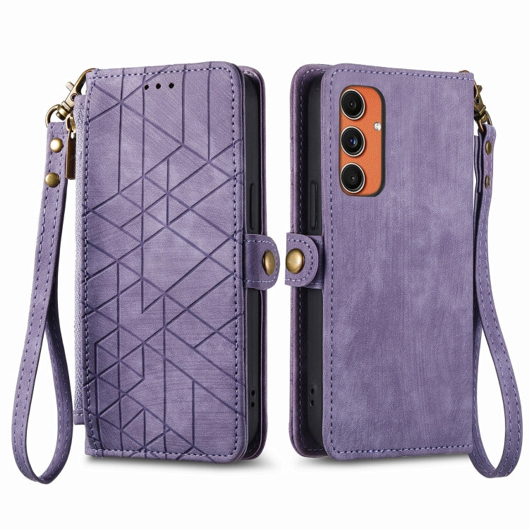 Geometric Zipper Wallet Side Buckle Leather Phone Case, For Samsung Galaxy S25 Ultra 5G, For Samsung Galaxy C55, For Samsung Galaxy M55, For Samsung Galaxy A55 5G, For Samsung Galaxy S24 Ultra 5G, For Samsung Galaxy S24+ 5G, For Samsung Galaxy S24 5G  ...