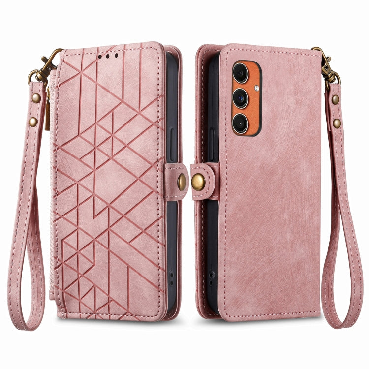 Geometric Zipper Wallet Side Buckle Leather Phone Case, For Samsung Galaxy S25 Ultra 5G, For Samsung Galaxy C55, For Samsung Galaxy M55, For Samsung Galaxy A55 5G, For Samsung Galaxy S24 Ultra 5G, For Samsung Galaxy S24+ 5G, For Samsung Galaxy S24 5G  ...