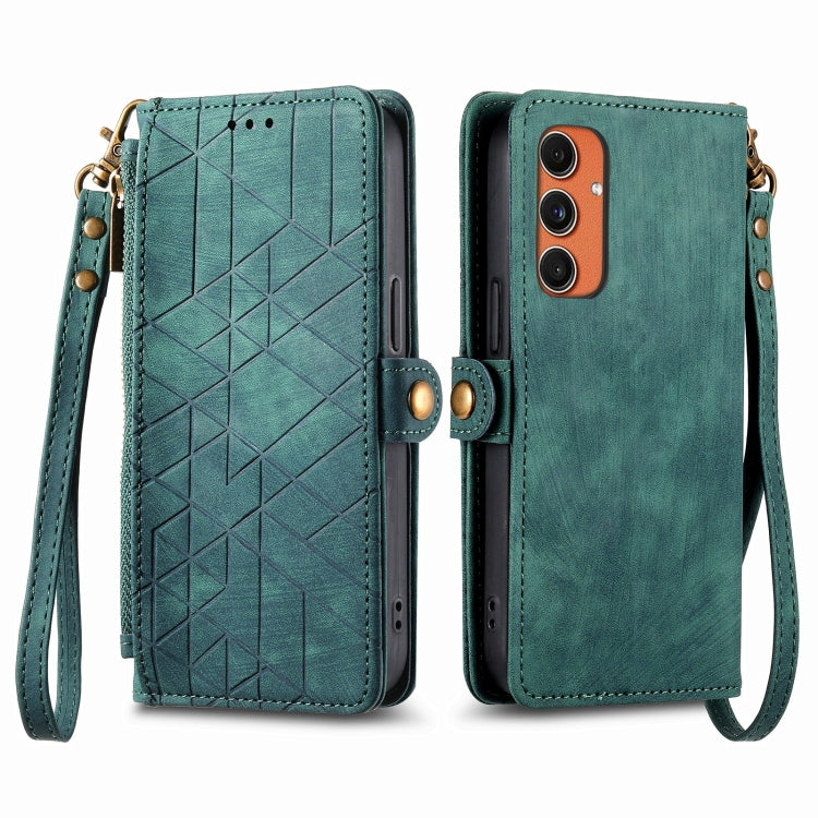 Geometric Zipper Wallet Side Buckle Leather Phone Case, For Samsung Galaxy S25 Ultra 5G, For Samsung Galaxy C55, For Samsung Galaxy M55, For Samsung Galaxy A55 5G, For Samsung Galaxy S24 Ultra 5G, For Samsung Galaxy S24+ 5G, For Samsung Galaxy S24 5G  ...