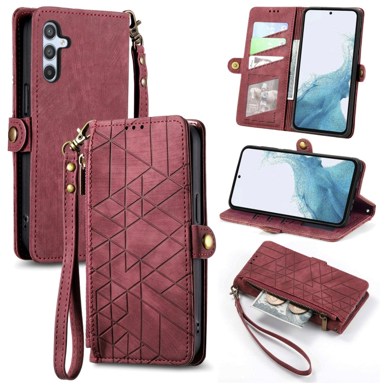 Geometric Zipper Wallet Side Buckle Leather Phone Case, For Samsung Galaxy S26 Edge 5G, For Samsung Galaxy A57 5G, For Samsung Galaxy A37 5G, For Samsung Galaxy S25 Edge 5G, For Samsung Galaxy A56 5G, For Samsung Galaxy A36 5G, For Samsung Galaxy S25 5...