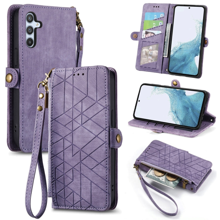 Geometric Zipper Wallet Side Buckle Leather Phone Case, For Samsung Galaxy S26 Edge 5G, For Samsung Galaxy A57 5G, For Samsung Galaxy A37 5G, For Samsung Galaxy S25 Edge 5G, For Samsung Galaxy A56 5G, For Samsung Galaxy A36 5G, For Samsung Galaxy S25 5...
