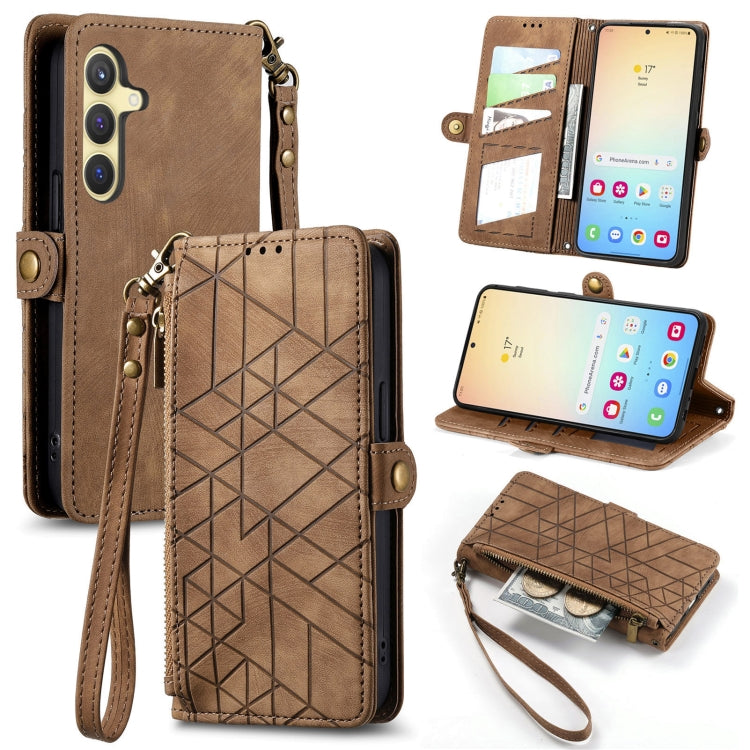 Geometric Zipper Wallet Side Buckle Leather Phone Case, For Samsung Galaxy S26 Edge 5G, For Samsung Galaxy A57 5G, For Samsung Galaxy A37 5G, For Samsung Galaxy S25 Edge 5G, For Samsung Galaxy A56 5G, For Samsung Galaxy A36 5G, For Samsung Galaxy S25 5...