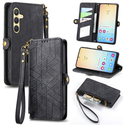 Geometric Zipper Wallet Side Buckle Leather Phone Case, For Samsung Galaxy S26 Edge 5G, For Samsung Galaxy A57 5G, For Samsung Galaxy A37 5G, For Samsung Galaxy S25 Edge 5G, For Samsung Galaxy A56 5G, For Samsung Galaxy A36 5G, For Samsung Galaxy S25 5...