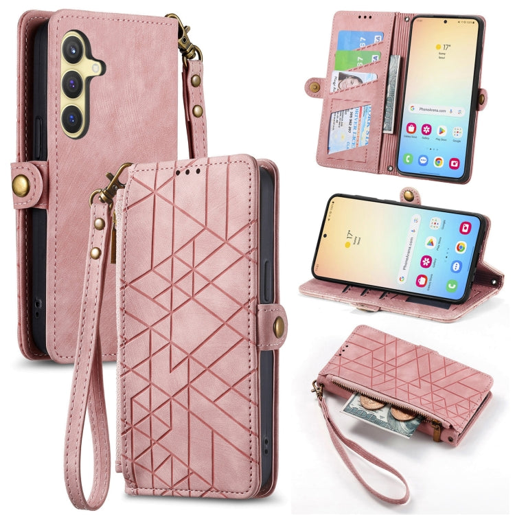 Geometric Zipper Wallet Side Buckle Leather Phone Case, For Samsung Galaxy S26 Edge 5G, For Samsung Galaxy A57 5G, For Samsung Galaxy A37 5G, For Samsung Galaxy S25 Edge 5G, For Samsung Galaxy A56 5G, For Samsung Galaxy A36 5G, For Samsung Galaxy S25 5...