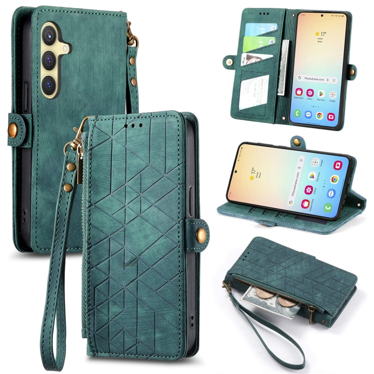 Geometric Zipper Wallet Side Buckle Leather Phone Case, For Samsung Galaxy S26 Edge 5G, For Samsung Galaxy A57 5G, For Samsung Galaxy A37 5G, For Samsung Galaxy S25 Edge 5G, For Samsung Galaxy A56 5G, For Samsung Galaxy A36 5G, For Samsung Galaxy S25 5...