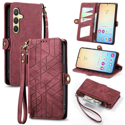 Geometric Zipper Wallet Side Buckle Leather Phone Case, For Samsung Galaxy S26 Edge 5G, For Samsung Galaxy A57 5G, For Samsung Galaxy A37 5G, For Samsung Galaxy S25 Edge 5G, For Samsung Galaxy A56 5G, For Samsung Galaxy A36 5G, For Samsung Galaxy S25 5...