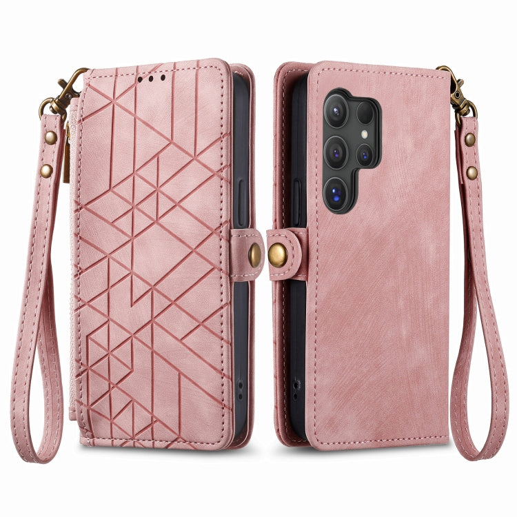 Geometric Zipper Wallet Side Buckle Leather Phone Case, For Samsung Galaxy S25 Ultra 5G, For Samsung Galaxy C55, For Samsung Galaxy M55, For Samsung Galaxy A55 5G, For Samsung Galaxy S24 Ultra 5G, For Samsung Galaxy S24+ 5G, For Samsung Galaxy S24 5G  ...