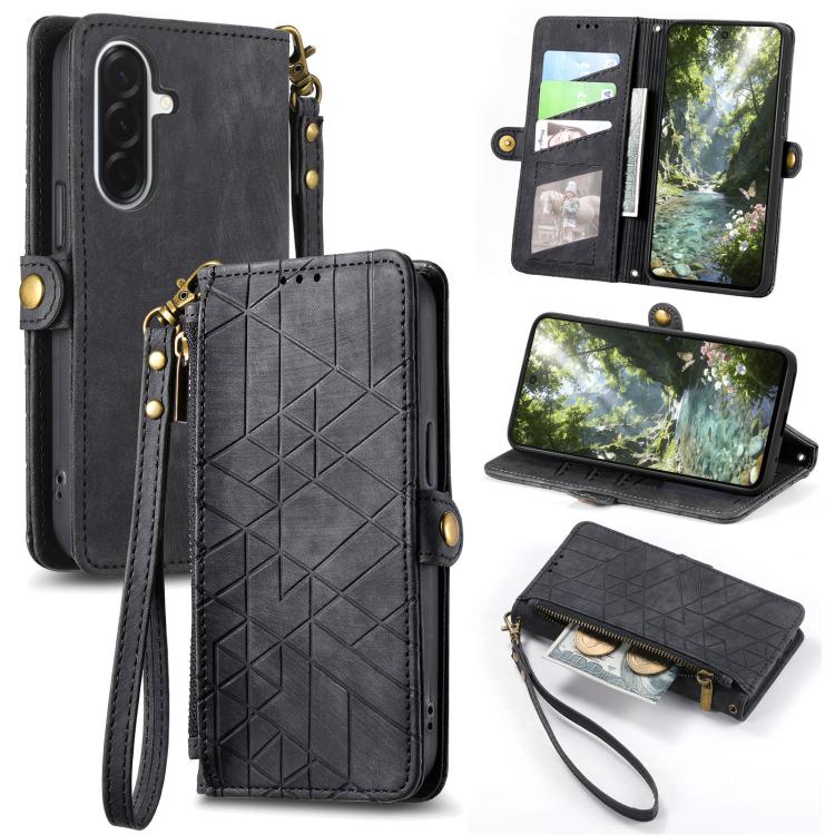 Geometric Zipper Wallet Side Buckle Leather Phone Case, For Samsung Galaxy S26 Edge 5G, For Samsung Galaxy A57 5G, For Samsung Galaxy A37 5G, For Samsung Galaxy S25 Edge 5G, For Samsung Galaxy A56 5G, For Samsung Galaxy A36 5G, For Samsung Galaxy S25 5...