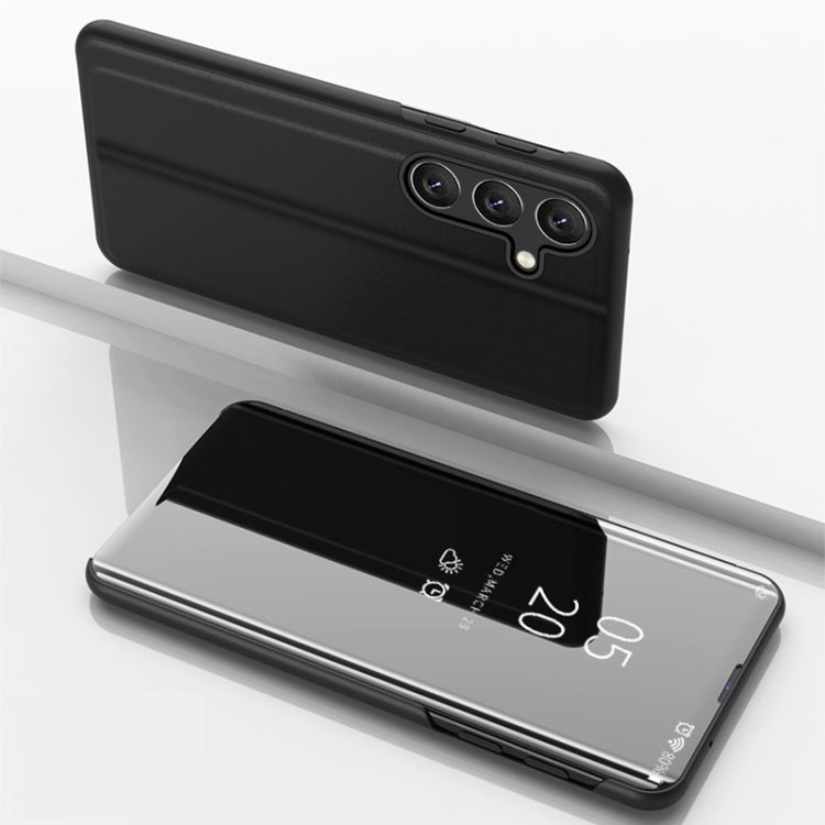 Plated Mirror Horizontal Flip Leather Phone Case with Holder, For Samsung Galaxy S25+ 5G, For Samsung Galaxy S25 Ultra 5G, For Samsung Galaxy A16 5G, For Samsung Galaxy A06 4G, For Samsung Galaxy S24 FE 5G, For Samsung Galaxy M55, For Samsung Galaxy A55