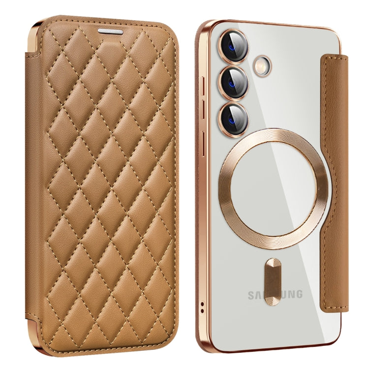 Shield MagSafe RFID Anti-theft Rhombus Leather Phone Case, For Samsung Galaxy S26+ 5G, For Samsung Galaxy S26 Ultra 5G, For Samsung Galaxy S26 5G, For Samsung Galaxy A56 5G, For Samsung Galaxy S25 5G, For Samsung Galaxy S25+ 5G