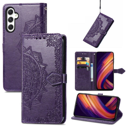 Mandala Flower Embossed Leather Phone Case, For Samsung Galaxy S25 Ultra 5G, For Samsung Galaxy C55, For Samsung Galaxy M55, For Samsung Galaxy S24 Ultra 5G, For Samsung Galaxy S24+ 5G, For Samsung Galaxy S24 5G, For Samsung Galaxy A25 5G