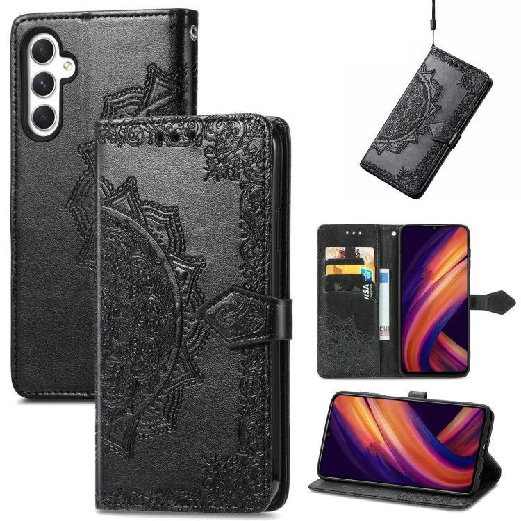 Mandala Flower Embossed Leather Phone Case, For Samsung Galaxy S25 Ultra 5G, For Samsung Galaxy C55, For Samsung Galaxy M55, For Samsung Galaxy S24 Ultra 5G, For Samsung Galaxy S24+ 5G, For Samsung Galaxy S24 5G, For Samsung Galaxy A25 5G