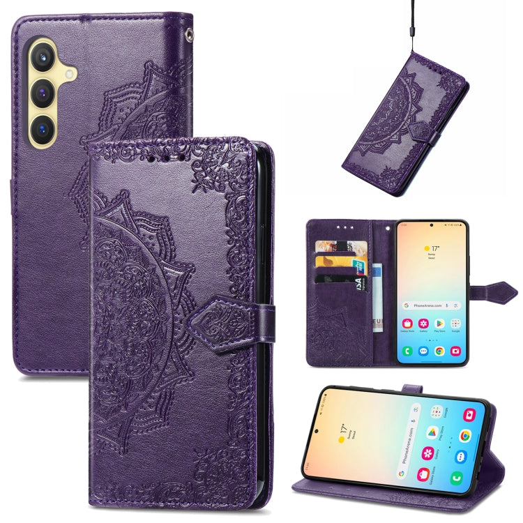 Mandala Flower Embossed Leather Phone Case, For Samsung Galaxy S25 Ultra 5G, For Samsung Galaxy C55, For Samsung Galaxy M55, For Samsung Galaxy S24 Ultra 5G, For Samsung Galaxy S24+ 5G, For Samsung Galaxy S24 5G, For Samsung Galaxy A25 5G