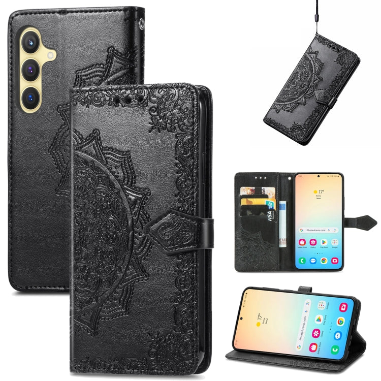 Mandala Flower Embossed Leather Phone Case, For Samsung Galaxy S25 Ultra 5G, For Samsung Galaxy C55, For Samsung Galaxy M55, For Samsung Galaxy S24 Ultra 5G, For Samsung Galaxy S24+ 5G, For Samsung Galaxy S24 5G, For Samsung Galaxy A25 5G