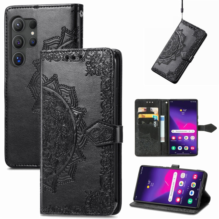Mandala Flower Embossed Leather Phone Case, For Samsung Galaxy S25 Ultra 5G, For Samsung Galaxy C55, For Samsung Galaxy M55, For Samsung Galaxy S24 Ultra 5G, For Samsung Galaxy S24+ 5G, For Samsung Galaxy S24 5G, For Samsung Galaxy A25 5G