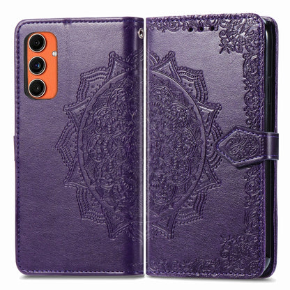 Mandala Flower Embossed Leather Phone Case, For Samsung Galaxy S25 Ultra 5G, For Samsung Galaxy C55, For Samsung Galaxy M55, For Samsung Galaxy S24 Ultra 5G, For Samsung Galaxy S24+ 5G, For Samsung Galaxy S24 5G, For Samsung Galaxy A25 5G