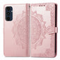 Mandala Flower Embossed Leather Phone Case, For Samsung Galaxy S25 Ultra 5G, For Samsung Galaxy C55, For Samsung Galaxy M55, For Samsung Galaxy S24 Ultra 5G, For Samsung Galaxy S24+ 5G, For Samsung Galaxy S24 5G, For Samsung Galaxy A25 5G