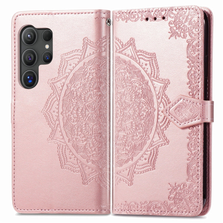 Mandala Flower Embossed Leather Phone Case, For Samsung Galaxy S25 Ultra 5G, For Samsung Galaxy C55, For Samsung Galaxy M55, For Samsung Galaxy S24 Ultra 5G, For Samsung Galaxy S24+ 5G, For Samsung Galaxy S24 5G, For Samsung Galaxy A25 5G