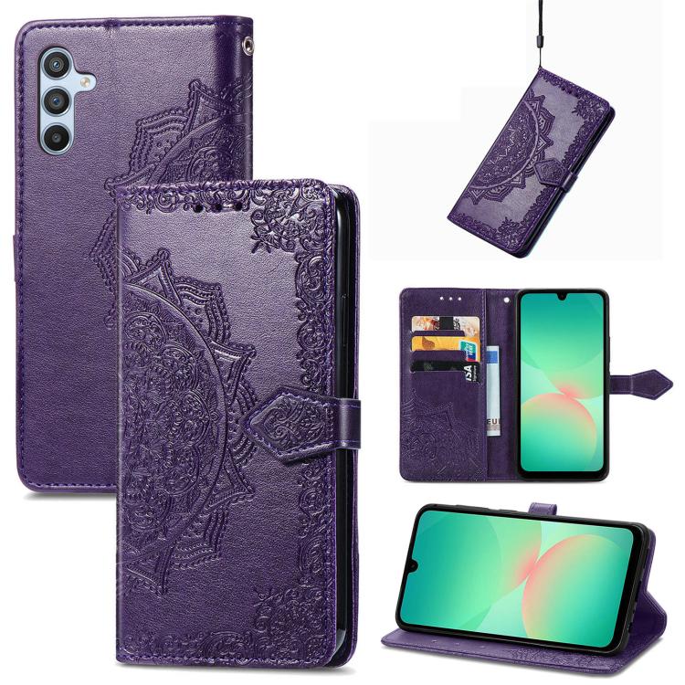 Mandala Flower Embossed Leather Phone Case, For Samsung Galaxy A57 5G, For Samsung Galaxy A37 5G, For Samsung Galaxy S25 Edge 5G, For Samsung Galaxy A56 5G, For Samsung Galaxy A26, For Samsung Galaxy A36 5G, For Samsung Galaxy S25 5G                   ...