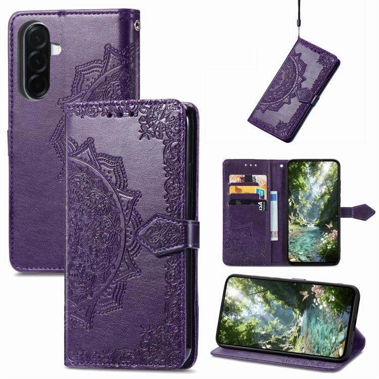 Mandala Flower Embossed Leather Phone Case, For Samsung Galaxy A57 5G, For Samsung Galaxy A37 5G, For Samsung Galaxy S25 Edge 5G, For Samsung Galaxy A56 5G, For Samsung Galaxy A26, For Samsung Galaxy A36 5G, For Samsung Galaxy S25 5G                   ...