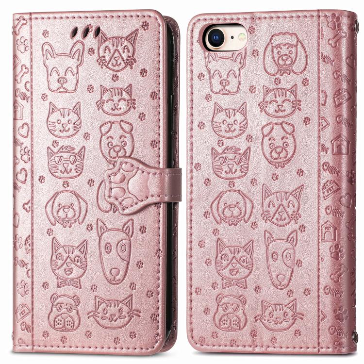 Cat and Dog Embossed Leather Phone Case